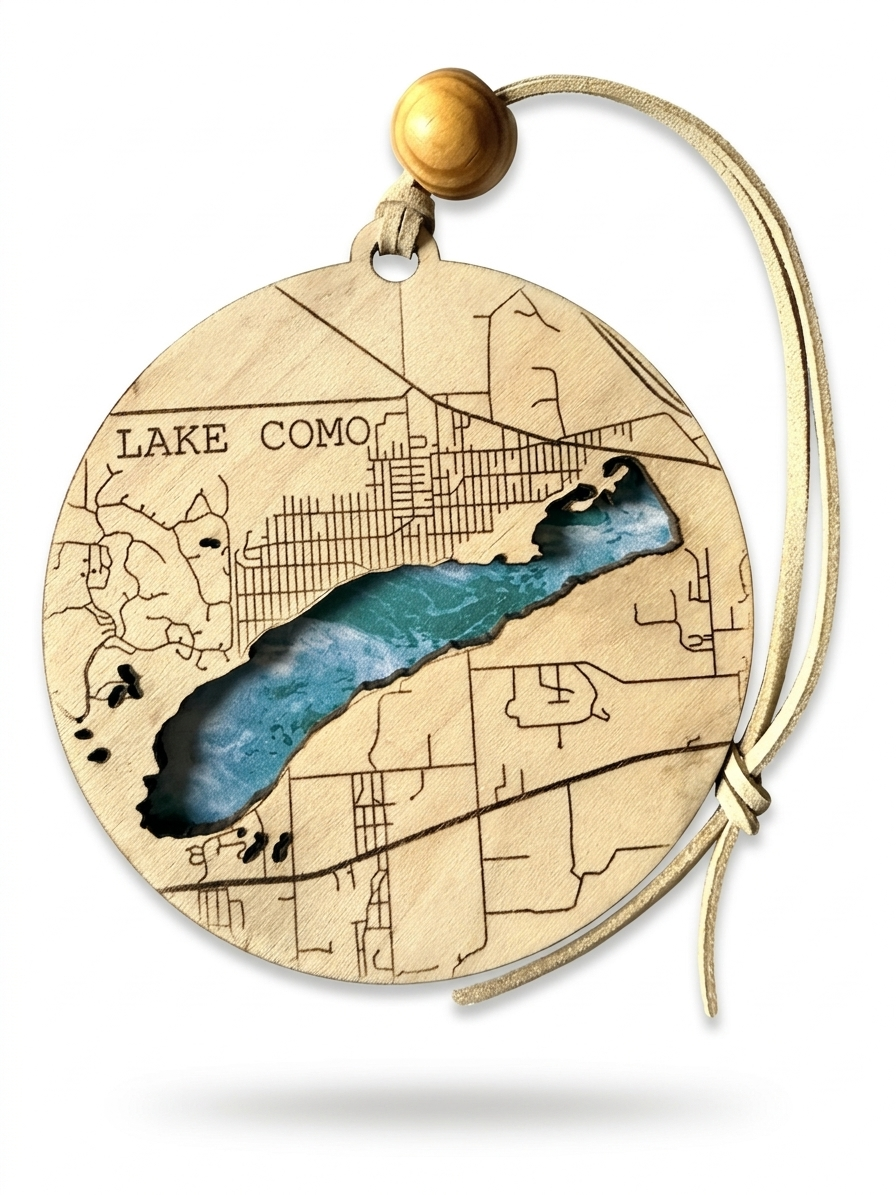 Layered Wood Land & Lake Map Ornaments