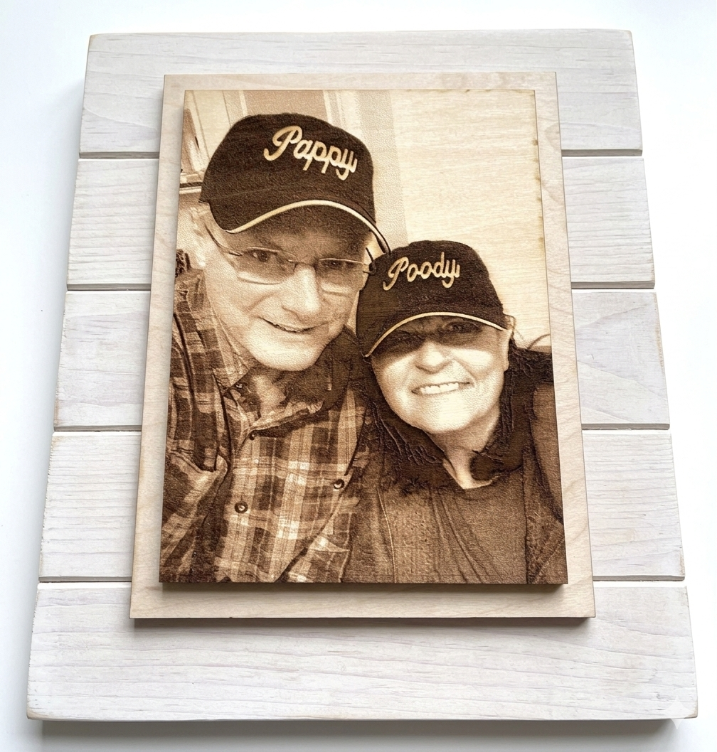 Layered Shiplap Backed Engraved Photographs