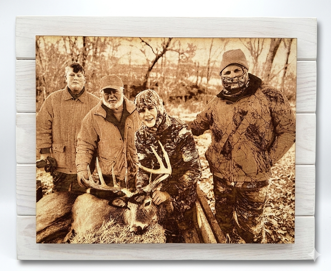 Layered Shiplap Backed Engraved Photographs