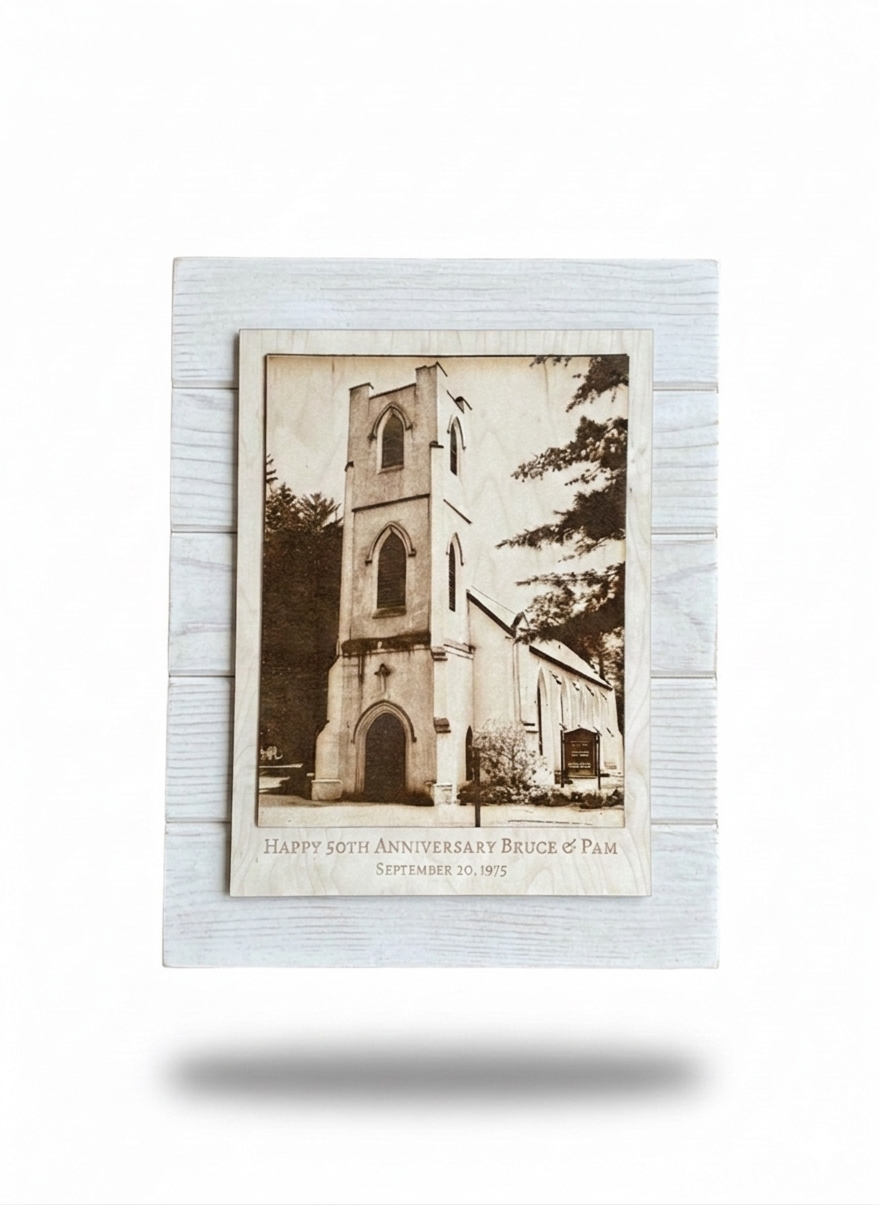 Layered Shiplap Backed Engraved Photographs