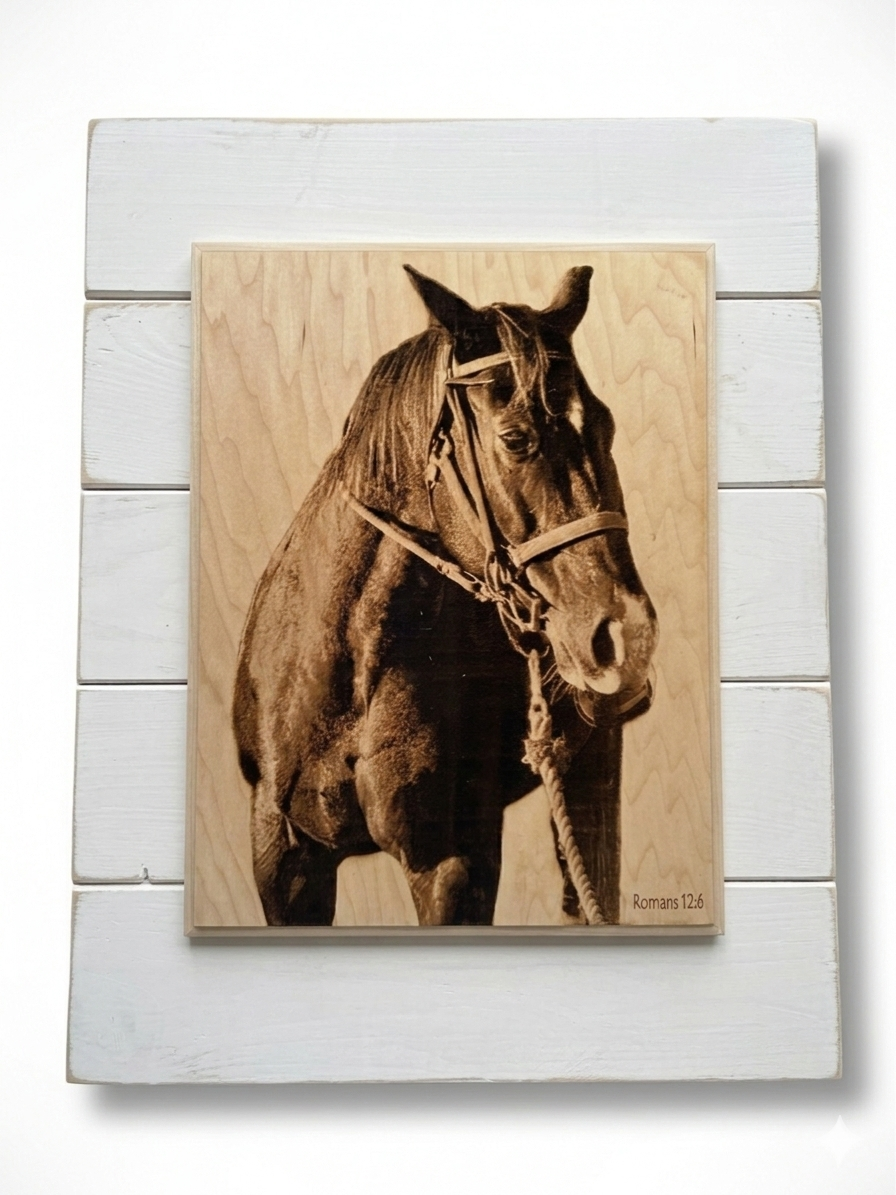 Layered Shiplap Backed Engraved Photographs